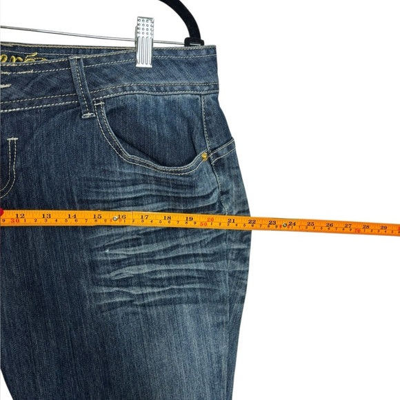 Beyonce's Dereon Embellished Velour Low Rise Flare Dark Distressed Jeans Size 16 - Picture 12 of 16